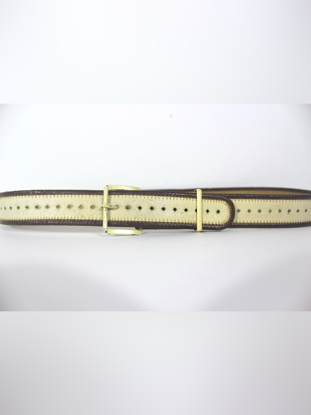 Up to 32” True Vintage Faux Leather Belt Cream with Brown Edge